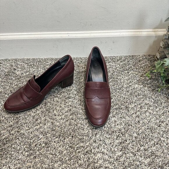 Franco Sarto Penny Loafer Pumps Heel Shoe Maroon Red Leather Block Heel US 6.5 - Picture 2 of 6